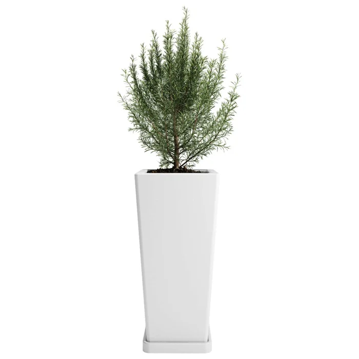 Macetero Piramidal 45 Blanco c/Plato, Alto 45cm x 21.5cm Ancho Boca x 15.6 Base, 20 lts en Blanco - Macetas, Uruguay | Champagne Home