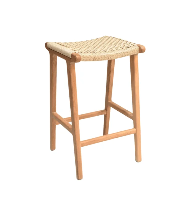 BANCO ALTO CATANIA TEKA Y CUERDA SIN RESPALDO 65 CM en Madera natural - Butacas, banquetas y puffs, Uruguay | Más Infinito Casa