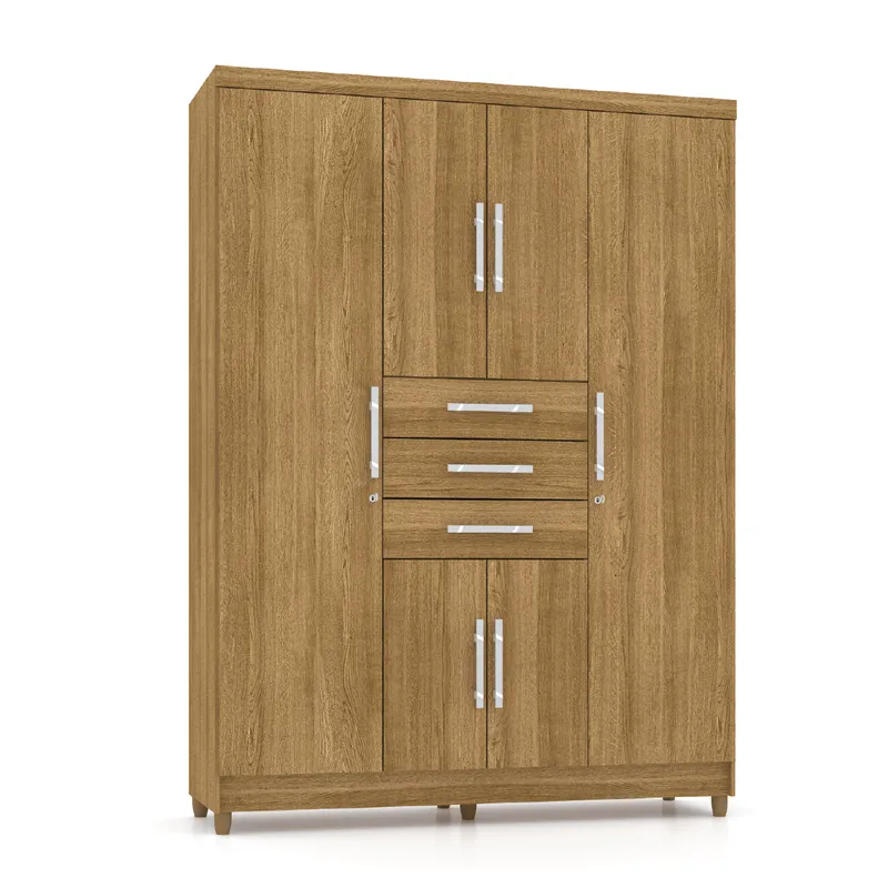 Ropero Placard 6 Puertas 3 Cajones Varios Estantes Y Patas en Madera natural - Roperos y placares, Uruguay | Muebles Express