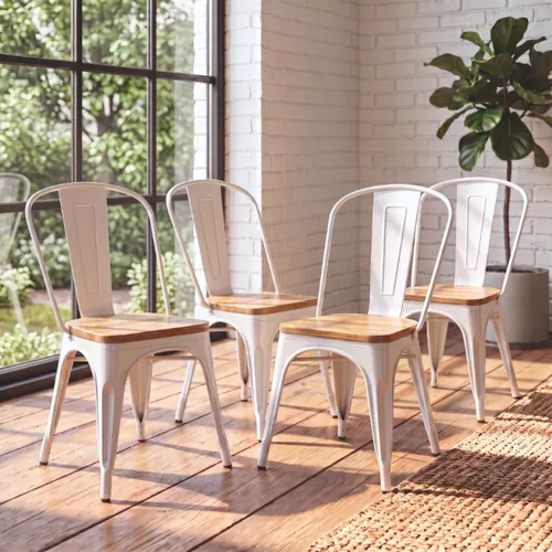 Silla Tolix Pack 4 unidades Metálica Asiento En Madera - Blanco en Blanco - Sillas, Uruguay | Rústico Hogar