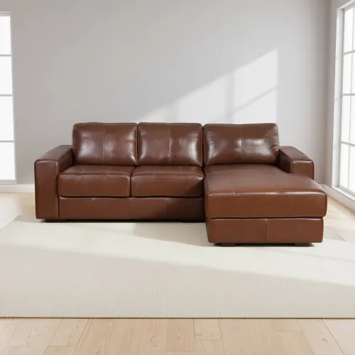 Sofa C/chaise Más De 4 Cuerpos Cuero-100-natural Marron Texas Caramelo en CARAMELO - Sillones y sofás, Uruguay | Divino