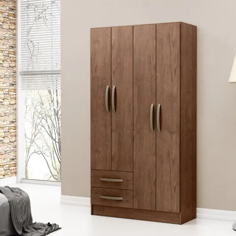 Ropero Dakar 4 puertas 2 cajones con estantes y perchero 172x90x35 cm Interior Natural en Madera natural - Roperos y placares, Uruguay | Mulata