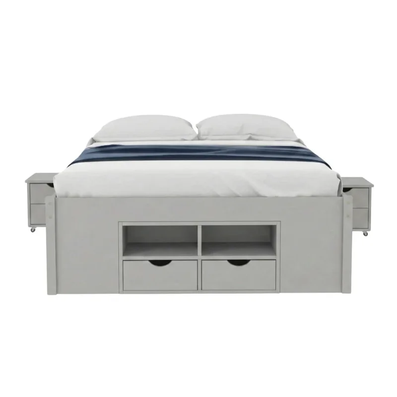 Cama Madera Maciza Con Cajones - 2 Plazas - Gris - Dormitorio, Uruguay | Ecowood, vista 3