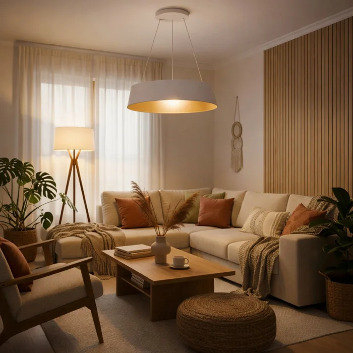 Campana led de Suspender DIMERIZABLE interior champagne 50W - BLANCA en Blanco - Lámparas colgantes, Uruguay | Iluminica, vista 4