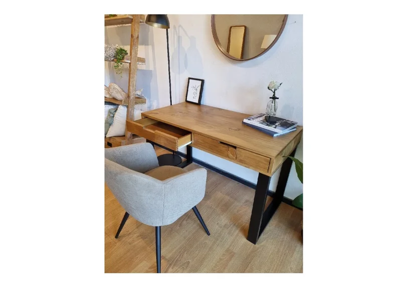 Escritorio IRON 2 Cajones 1.20m en Madera natural - Escritorios y sillas de escritorio, Uruguay | Finkel, vista 3