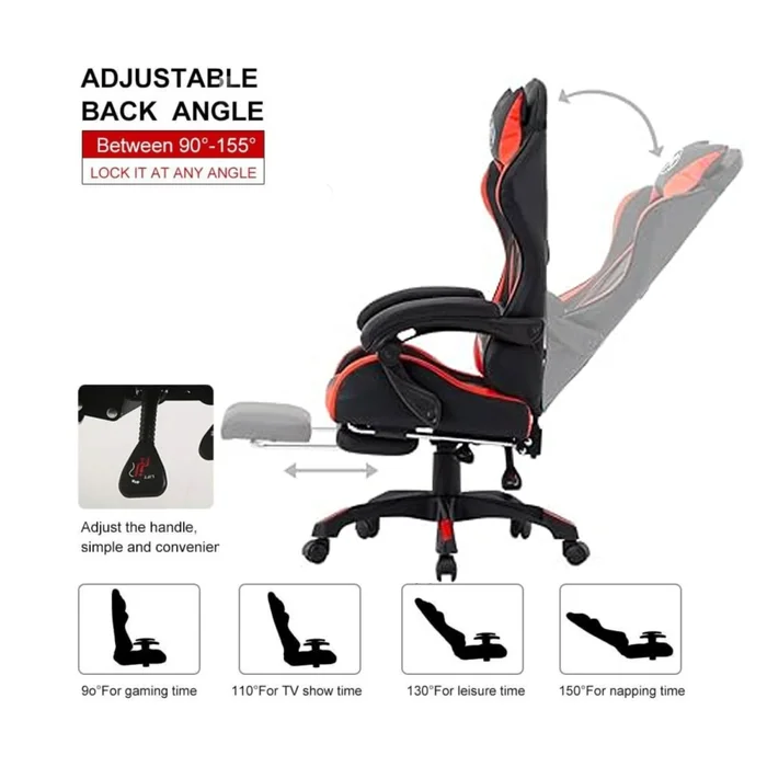 Silla Gamer Gaming Ergonomica Reclinable - PU - Rojo en Multicolor - Escritorios y sillas de escritorio, Uruguay | Rústico Hogar, vista 3