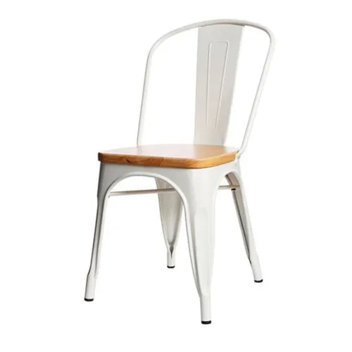 Silla Tolix Asiento de Madera Metal Blanco - Sillas, Uruguay | Berna home