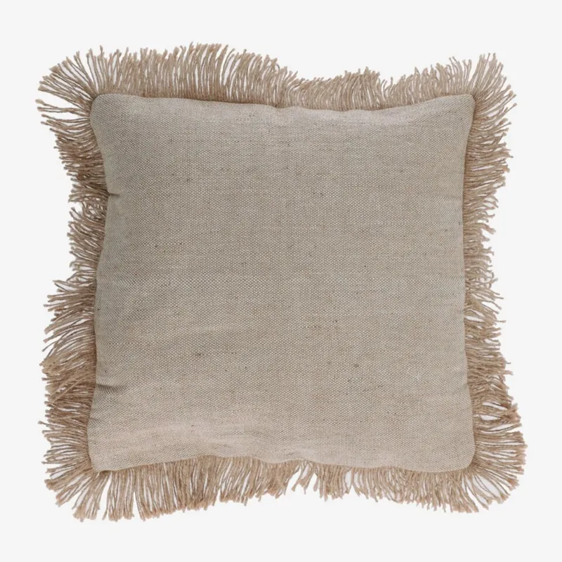 Almohadón Delcie de algodón beige con flecos de yute de 60 x 60 cm en Beige, Uruguay | Kavehome