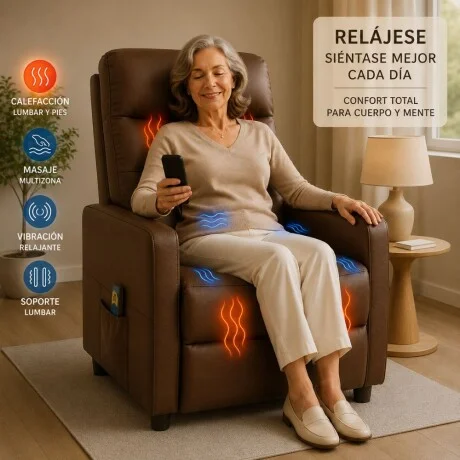 Sillon reclinable 1 cuerpo con masajeador y calefaccion - Marrón en Marrón - Sillones y sofás, Uruguay | La Cueva Muebles, vista 13