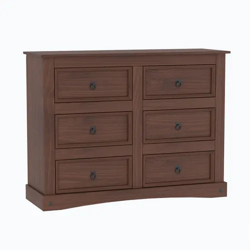 Comoda Aparador Linea Mexicana 6 Cajones Madera Nogal E1519 - Cómodas, Uruguay | Lais Muebles