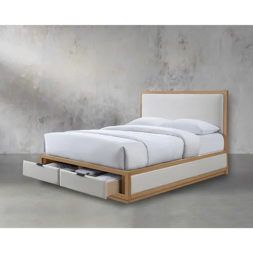 Cama Queen Madera-y-tela Natural-beige Columbus en Madera natural - Dormitorio, Uruguay | Divino
