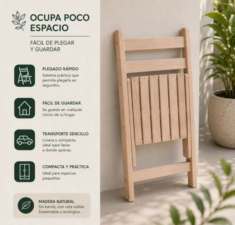 Silla Plegable Madera Eucaliptus en Madera natural - Sillas, Uruguay | La Cueva Muebles, vista 6
