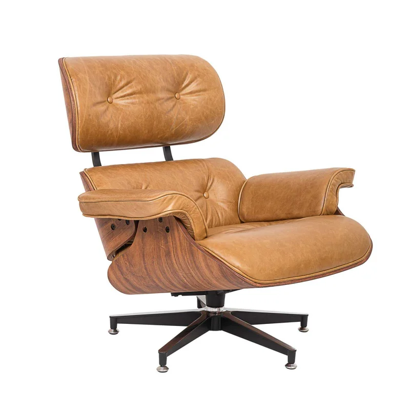 Butaca C/puff 1 Cuerpo Cuero-100-natural Marron Eames Camel en Beige - Sillones y sofás, Uruguay | Divino, vista 3