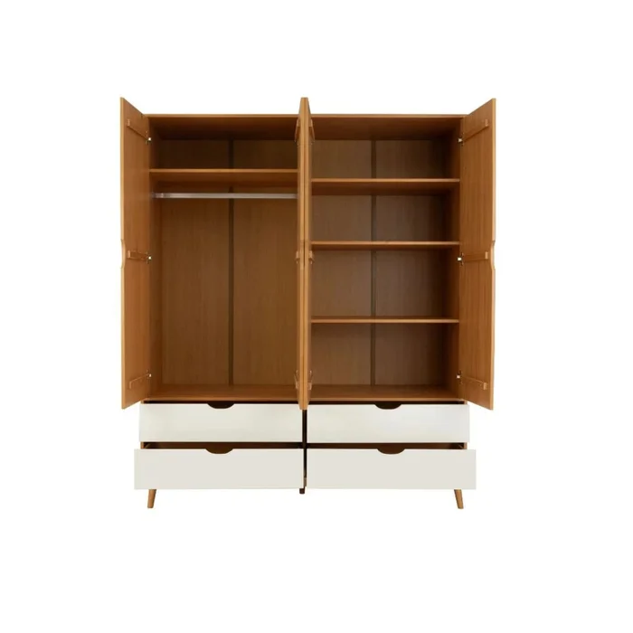 Ropero - 4 Puertas - 4 Cajones - Línea Praga - Roble/Blanco en Blanco - Roperos y placares, Uruguay | Ecowood, vista 3