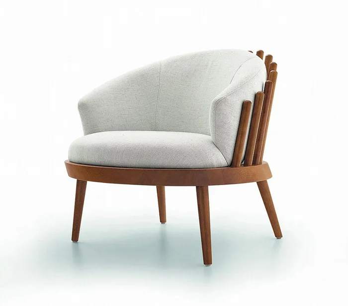 Poltrona FANE - Madera Cinamomo - Tela Tramada Gris en Madera natural - Butacas, banquetas y puffs, Uruguay | Champagne Home