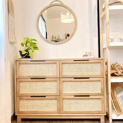 Comoda de 6 cajones con esterilla de viena natural en Madera natural - Muebles, Uruguay | Decoramuss
