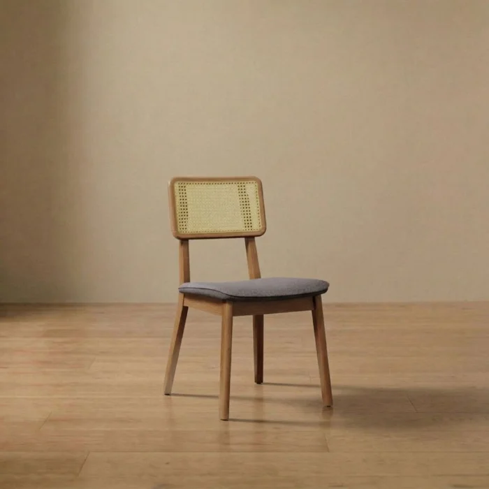 Silla de Comedor Classic Ratán - Línea Manhattan - Tela Lino Gris/Natural en Madera natural - Sillas, Uruguay | Rústico Hogar, vista 4