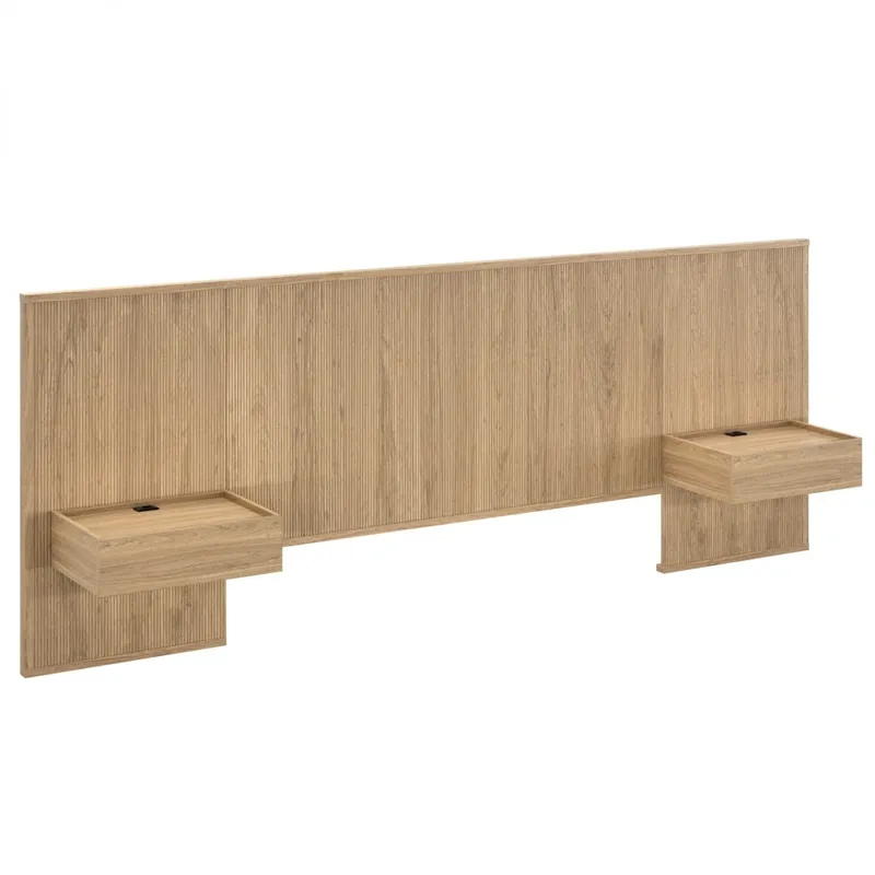 Respaldo King continuo con mesa de luz Chloe - Hanover en Madera natural - Respaldos de cama, Uruguay | Rústico Hogar