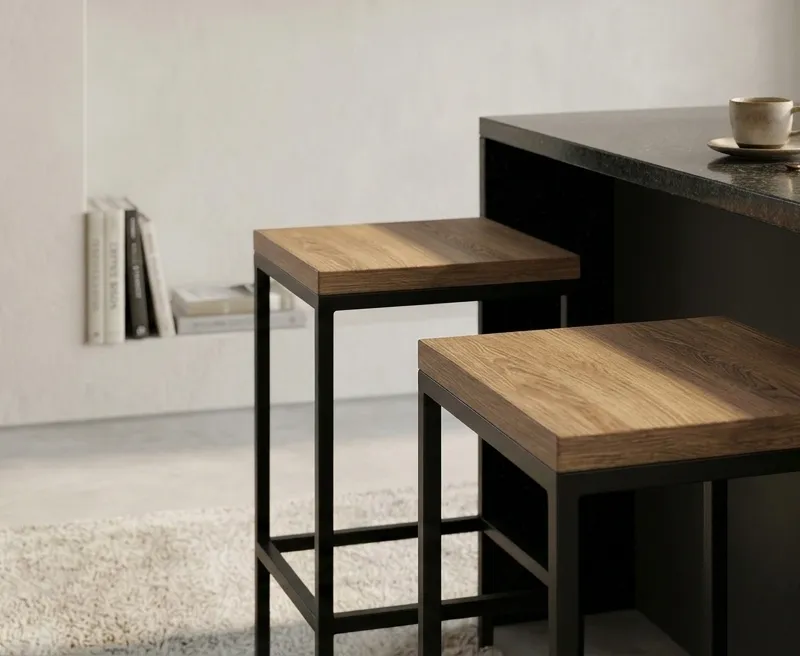 Kit por 2 bancos altos (banqueta) linea Steel Quadra |  27816 en Madera natural - Sillas de escritorio, Uruguay | World Vigo