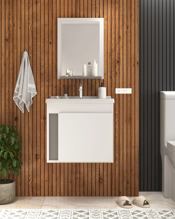 Mueble De Baño Aereo Sin Patas Con Espejo en Blanco - Muebles, Uruguay | Soy Hogar, vista 3