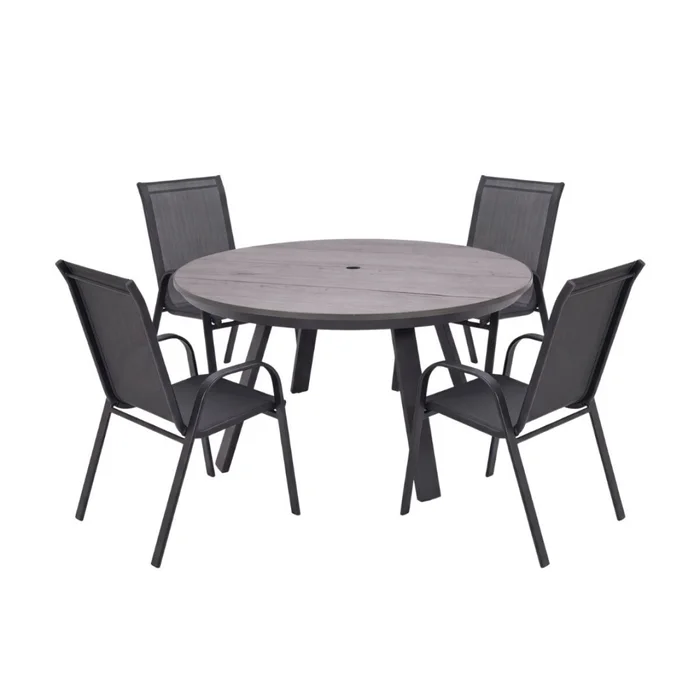 Juego de Jardín Mesa Redonda Urbanite + 4 Sillas de Acero y Textilina Negra en Gris - Muebles para el exterior, Uruguay | Rústico Hogar, vista 4