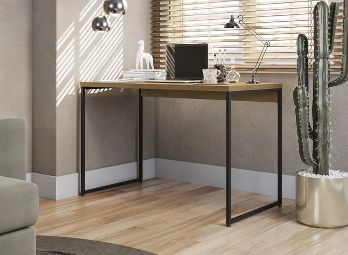 Mesa Escritorio 118cm Linea Industrial Hierro en Madera natural - Bibliotecas, Uruguay | Balton