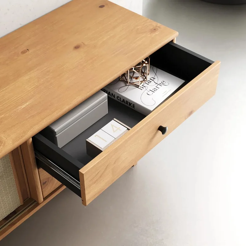 Rack TV 175CM con Ratan Serena - Madera Maciza en Madera natural - Muebles para TV, Uruguay | Balton, vista 9