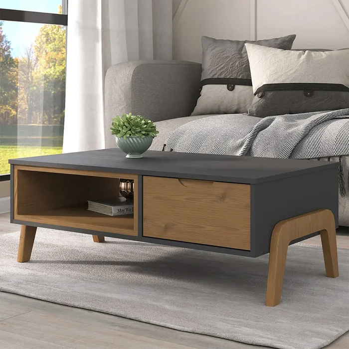 Mesa De Living 1 Cajon Con Espacio Y Patas 100% Mdp en Gris - Mesas de living, Uruguay | Soy Hogar, vista 2