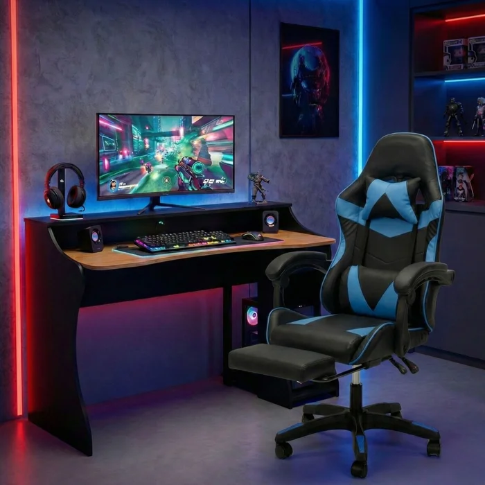 Combo Escritorio + Silla Gamer - Azul en Multicolor - Escritorios, Uruguay | Rústico Hogar, vista 4