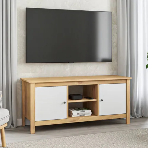 Rack para TV 2 Puertas - Mari - Blanco en Madera natural - Muebles para TV, Uruguay | Rústico Hogar
