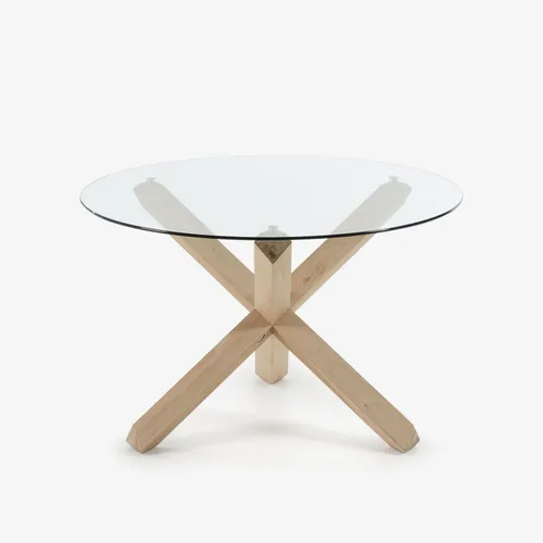 Mesa Lotus Ø 120 cm - de cristal patas madera maciza de roble en Madera natural - Mesas de comedor, Uruguay | Kavehome