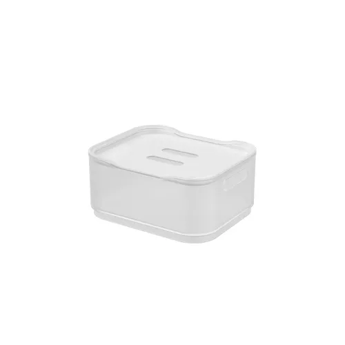 CESTO C/TAPA PLASTICO RECTANGULAR 18.5x15x8CM NATURAL en Blanco - Canastos, Uruguay | Decohogar