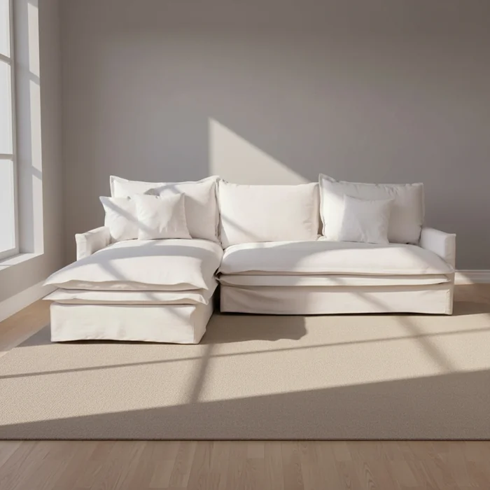 Sofa C/chaise 4 Cuerpos Tela Blanco Alaska Izquierdo en Blanco - Sillones y sofás, Uruguay | Divino