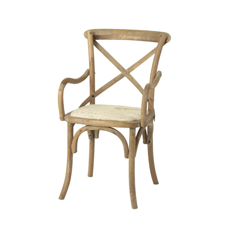 Silla de Roble cruceta con apoyabrazos Tapizada en Madera natural - Sillas, Uruguay | Rústico Hogar
