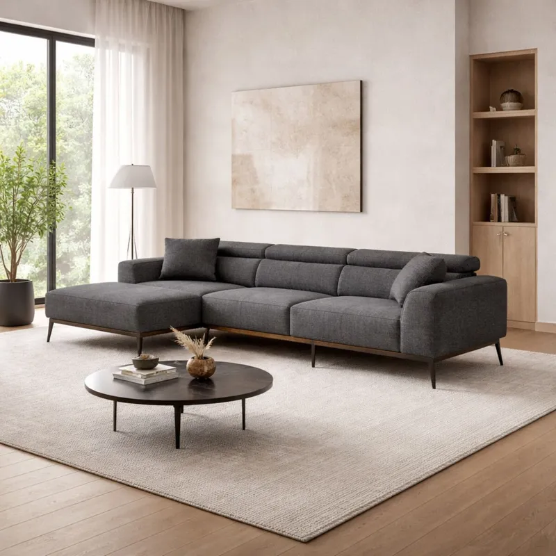 Sofá con chaise DUNA TELA Gris IZQUIERDO - Sillones y sofás, Uruguay | Viasono