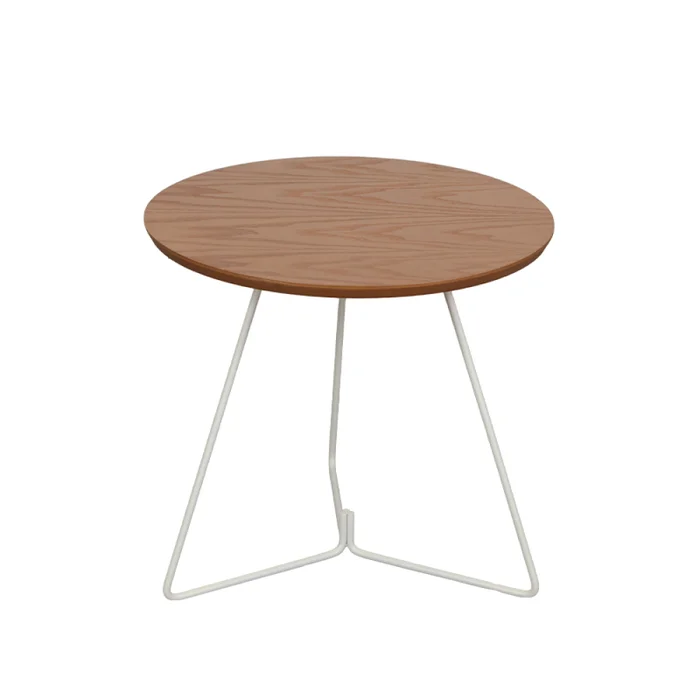 MESA LATRAL REDONDA - BASE LACA BLANCA - TAPA ROBLE CLARO en Madera natural - Mesas de living, Uruguay | Champagne Home