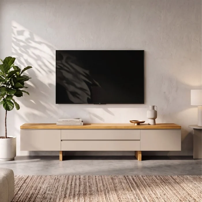 Rack de TV SUD 2.2 - Linea Manhattan - Gianduia / Cinamomo en Beige - Muebles para TV, Uruguay | Rústico Hogar