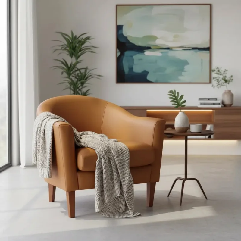 POLTRONA MADERA CLARA - TAPIZADO EN PU TOSTADO en Marrón, Uruguay | Champagne Home, vista 3