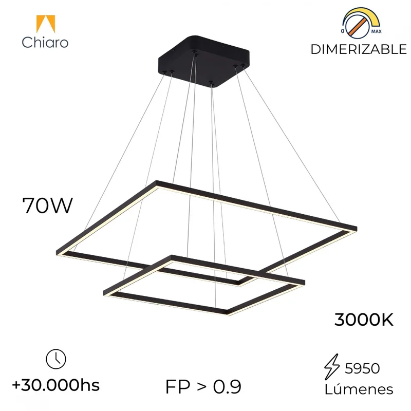 Colgante led dos Marcos 60 + 40cm 70W Dimerizable NEGRO en Negro - Lámparas colgantes, Uruguay | Iluminica, vista 3