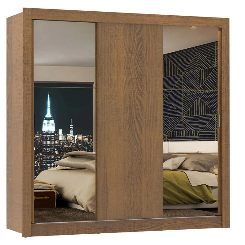 Ropero Placard Matrimonial Monaco 170CM con 2 Espejos 3 Puertas Corredizas en Negro/Rustico - Roperos y placares, Uruguay | Balton, vista 5