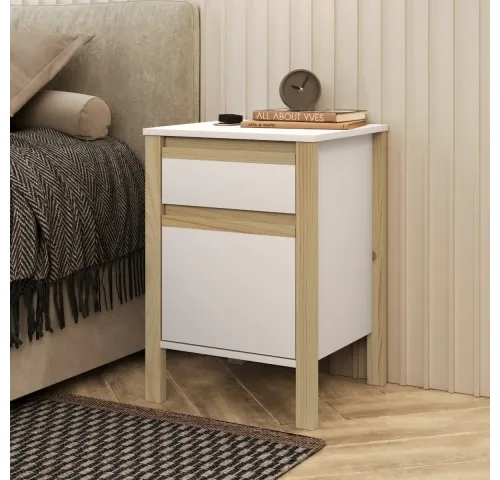 Mesa de Luz Combinado madera 1C, 1P Blanco/miel - Mesas de luz, Uruguay | Que Sal Muebleria