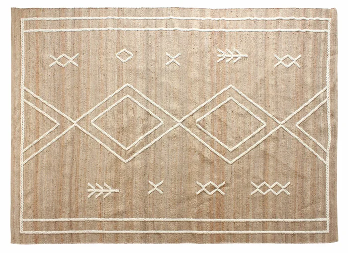 ALFOMBRA TRIBAL YUTE/LANA BLANCO en Beige - Alfombras, Uruguay | Más Infinito Casa