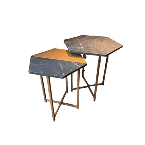 Mesa Lateral Idea (Mármol Gris/Marrón Claro/Pie Dorado) en Multicolor - Mesas de arrimo, Uruguay | Berna home