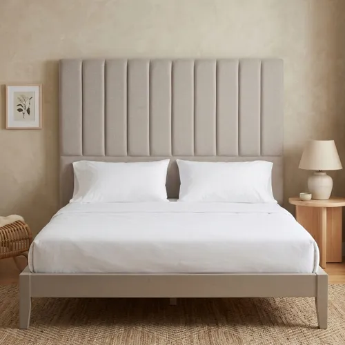 Respaldo 2 Plazas Madera y tela 140 - Nanda en Beige - Respaldos de cama, Uruguay | Rústico Hogar