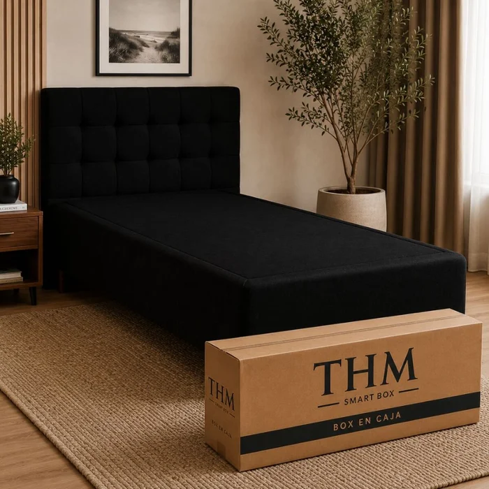 Cama SmartBox HAMPTONS 1 Plaza 80x185 cm - Negro en Negro - Dormitorio, Uruguay | La Cueva Muebles
