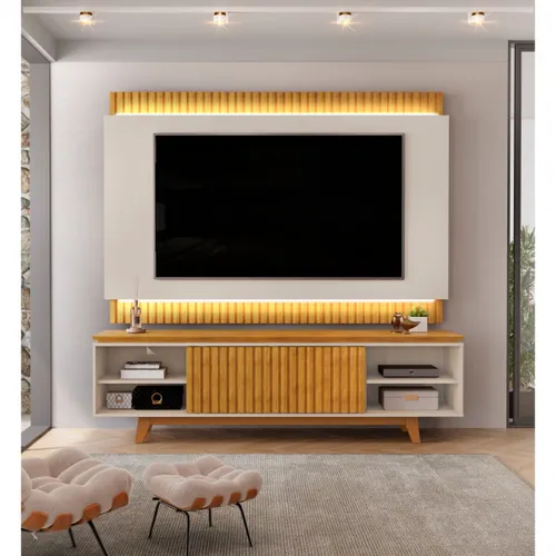 Rack con Panel Loren - Marrón en Beige - Muebles para TV, Uruguay | Rústico Hogar