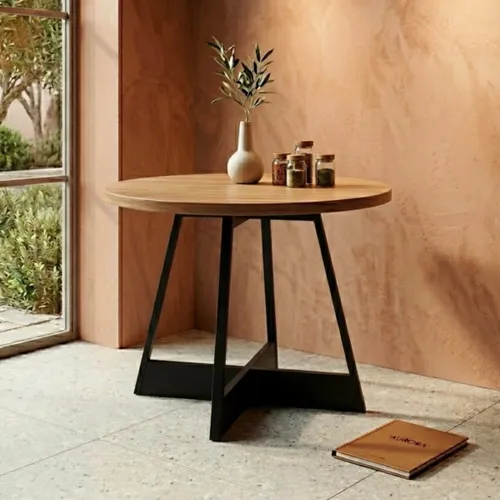 Mesa Atria Redonda - Negro en Madera natural - Mesas de comedor, Uruguay | Rústico Hogar