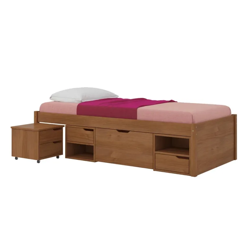 Cama Madera Maciza Con Cajones Funcional - 1 plaza - Línea Onix - Natural en Madera natural - Dormitorio, Uruguay | Ecowood