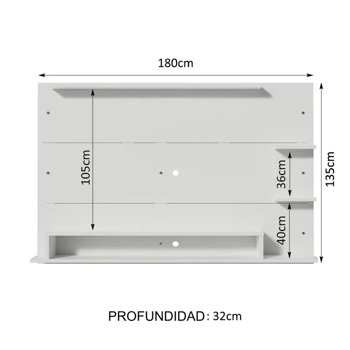 Panel TV con estante hasta 60 Pulgadas en Blanco - Muebles para TV, Uruguay | Balton, vista 6