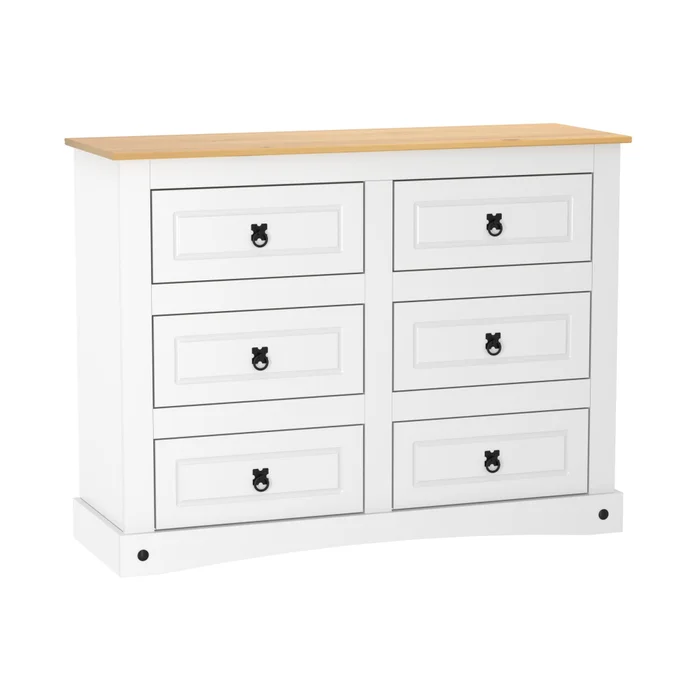 Comoda 6 Cajones Linea Mexicana Cajonera Para Dormitorio E1634 en Blanco con tapa nogal - Cómodas, Uruguay | Soy Hogar
